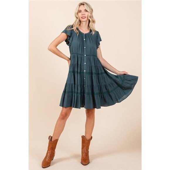 Mittoshop Lace Detail Ruffled Button Down Tiered Dress - Picture 5 of 7